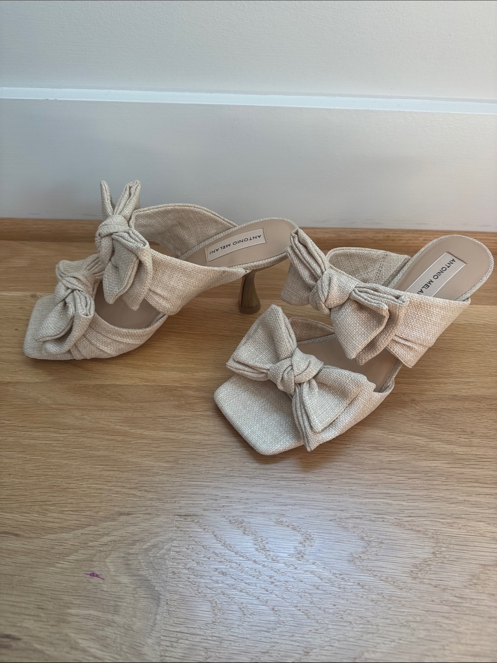 Antonio Melani Beige Bow-Accent Slide Heels